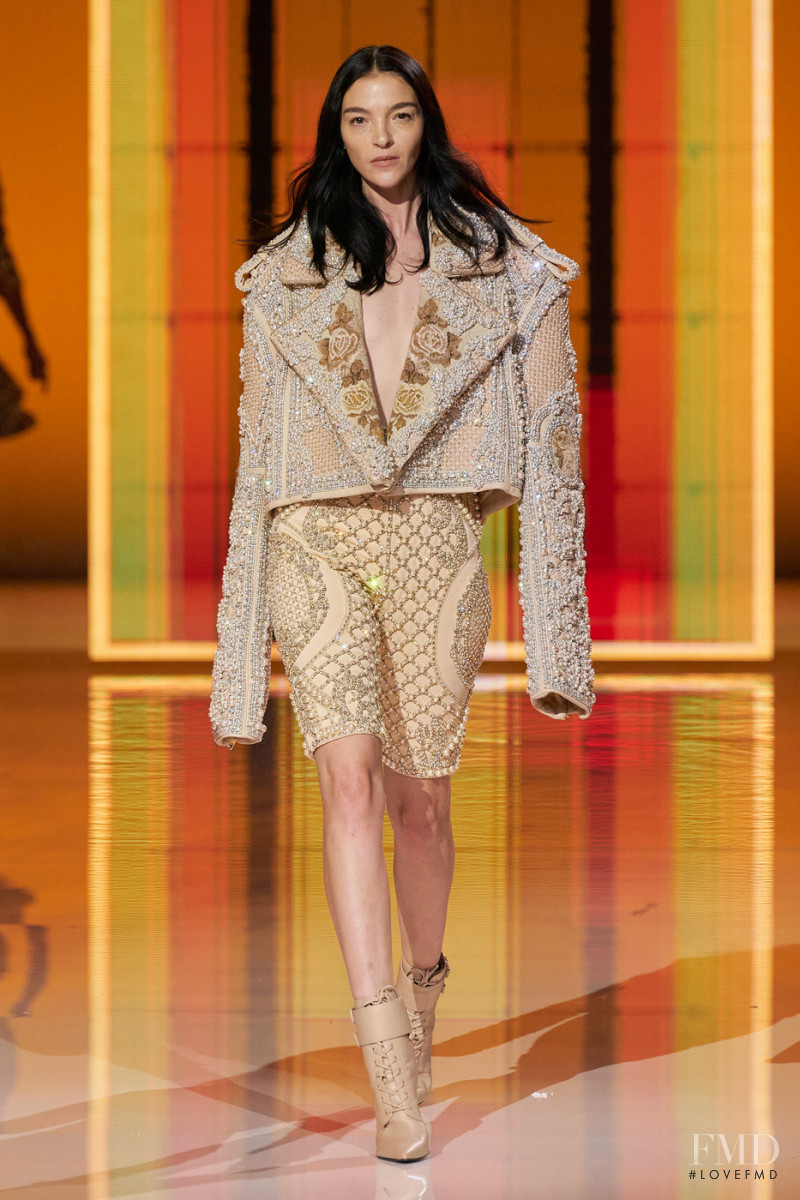 Mariacarla Boscono featured in  the Balmain fashion show for Spring/Summer 2022