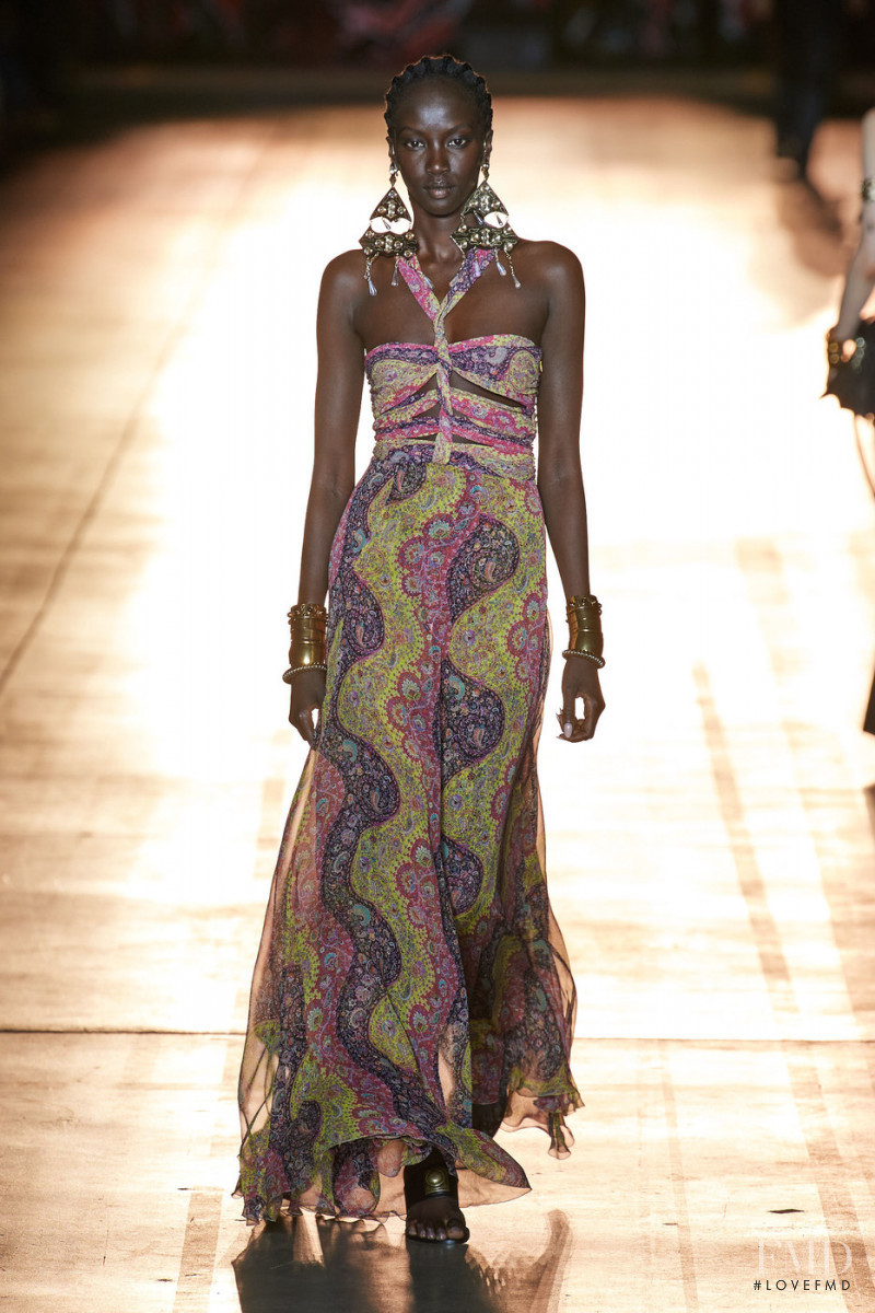 Anok Yai featured in  the Etro fashion show for Spring/Summer 2022