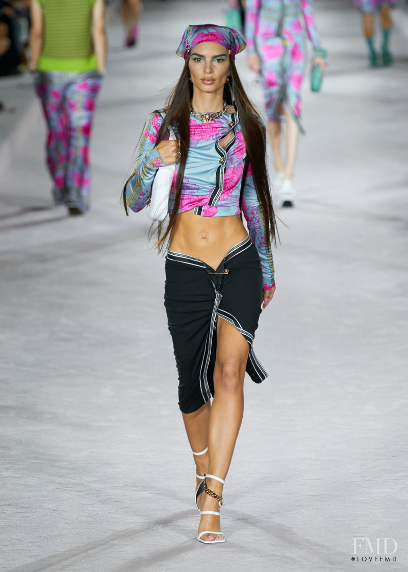 Emily Ratajkowski featured in  the Versace fashion show for Spring/Summer 2022