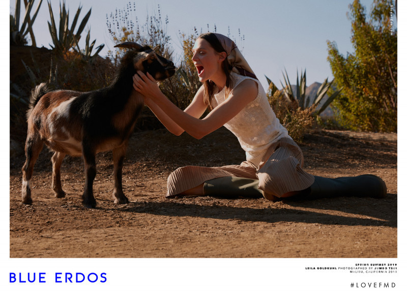 Leila Goldkuhl featured in  the Blue Erdos advertisement for Spring/Summer 2019