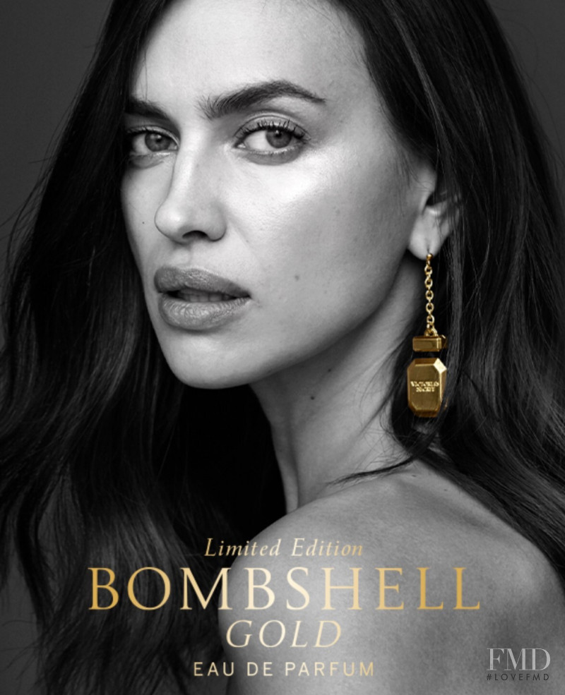 Irina Shayk featured in  the Victoria\'s Secret Beauty Bombshell Gold Eau De Parfum advertisement for Autumn/Winter 2020