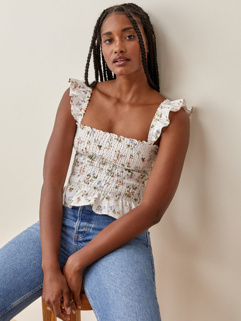 Melodie Monrose featured in  the Reformation catalogue for Spring/Summer 2021