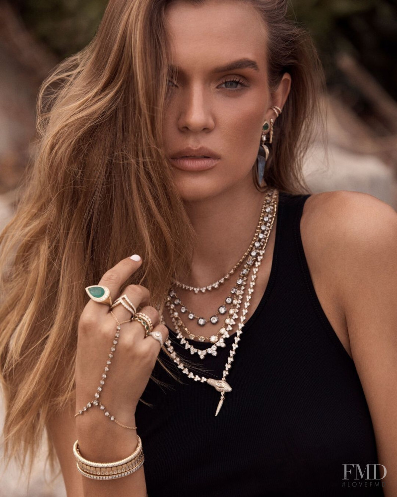 Josephine Skriver featured in  the Jacquie Aiche advertisement for Resort 2021