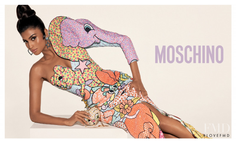 Imaan Hammam featured in  the Moschino advertisement for Spring/Summer 2022