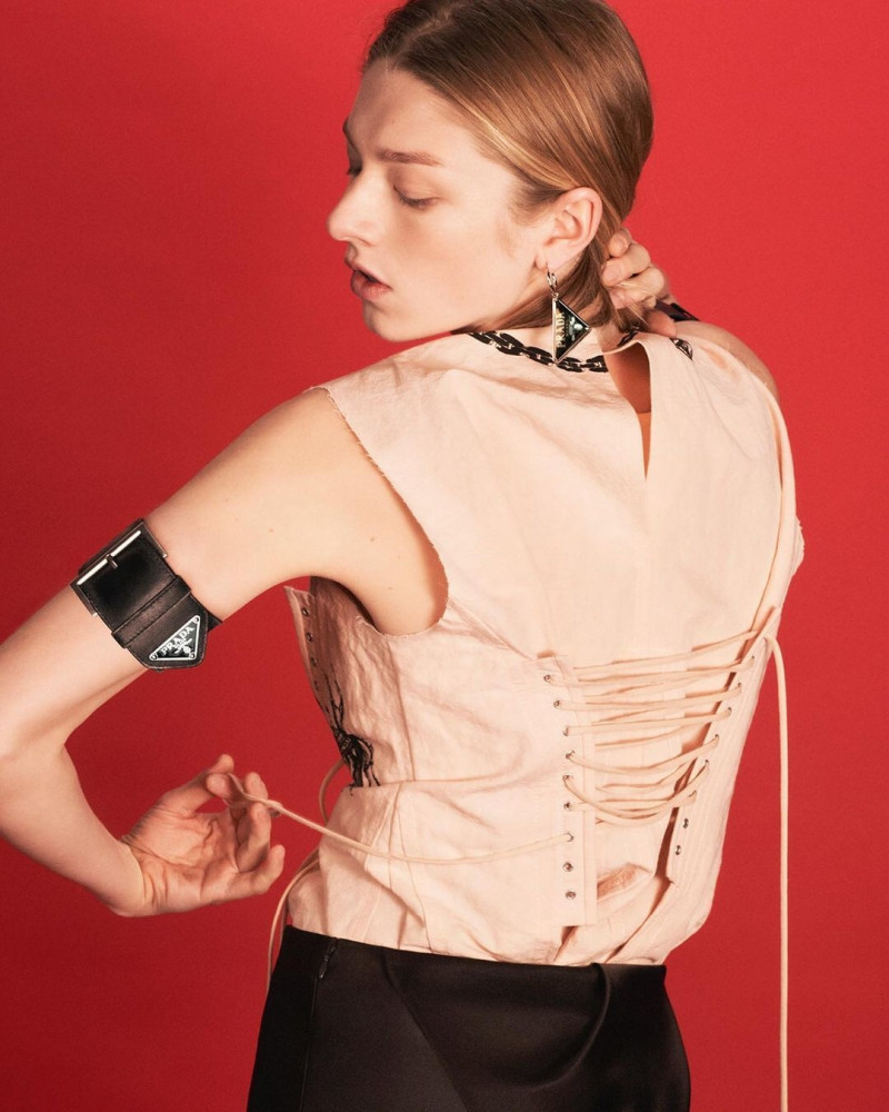 Hunter Schafer featured in  the Prada \'In the Mood for Prada\' advertisement for Spring/Summer 2022