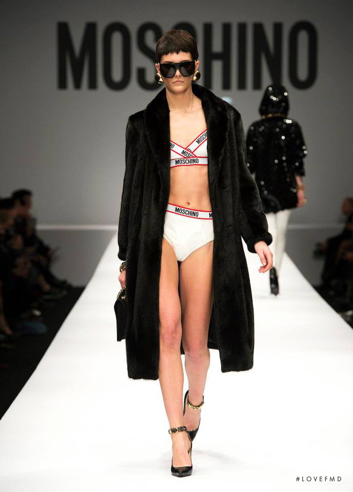 Charlotte Wiggins featured in  the Moschino fashion show for Autumn/Winter 2014