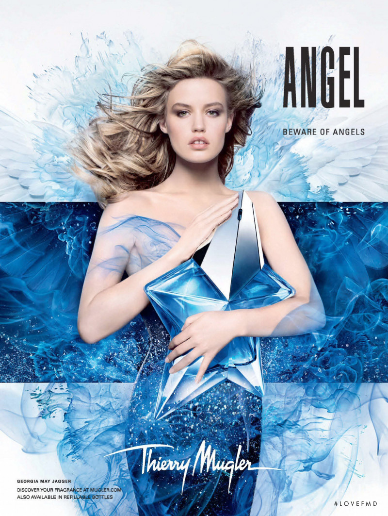 Lara Stone featured in  the Mugler Fragrance Angel advertisement for Spring/Summer 2015