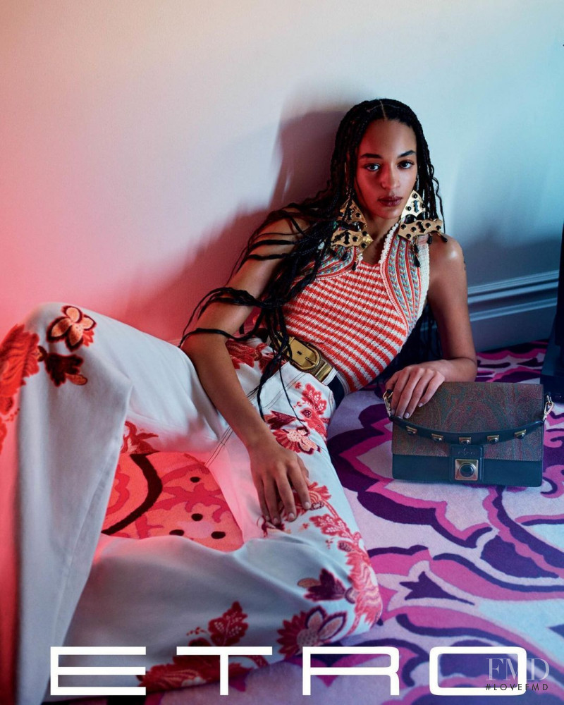 Indira Scott featured in  the Etro Empire of Freedom advertisement for Spring/Summer 2022