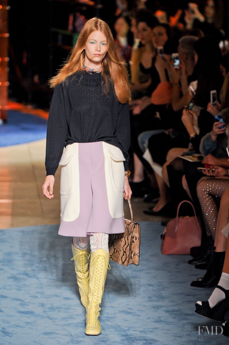 Hollie May Saker featured in  the Miu Miu fashion show for Spring/Summer 2014