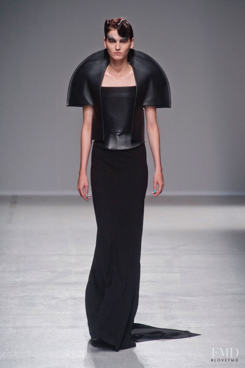 Katlin Aas featured in  the Gareth Pugh fashion show for Spring/Summer 2014