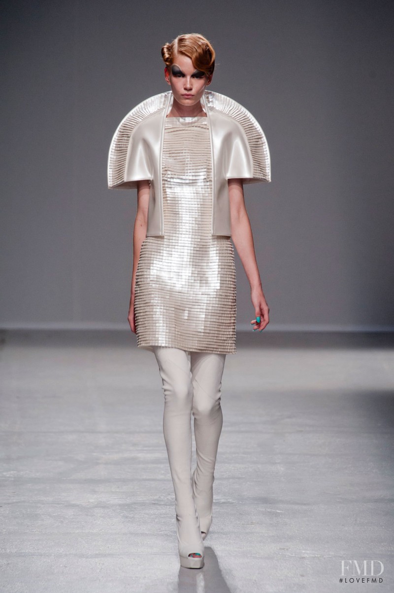 Hollie May Saker featured in  the Gareth Pugh fashion show for Spring/Summer 2014