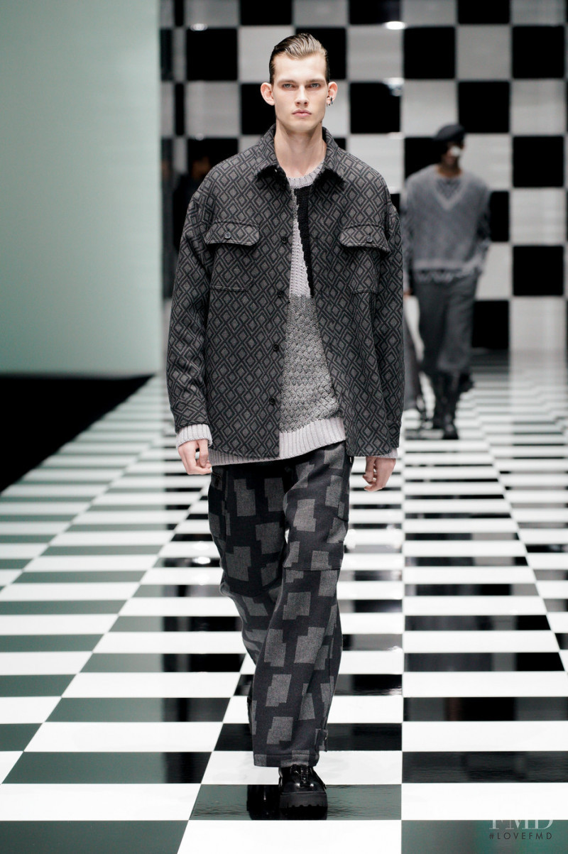 Lukas Gomann featured in  the Emporio Armani fashion show for Autumn/Winter 2022