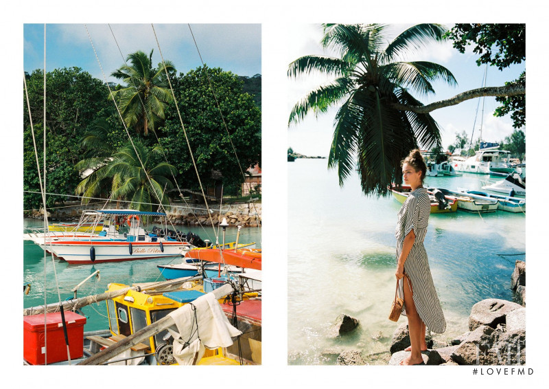 Robin Holzken featured in  the Faithfull The Brand Seychelles lookbook for Pre-Fall 2017