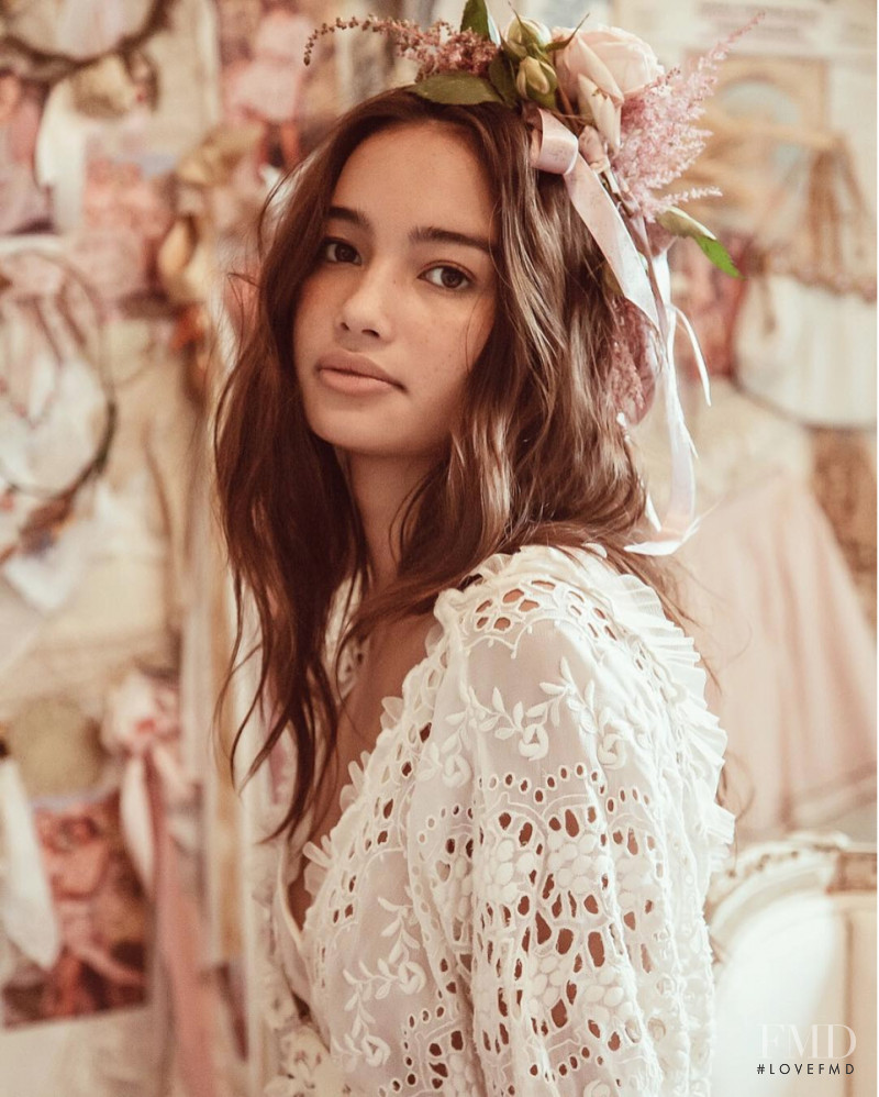 Kelsey Merritt featured in  the LoveShackFancy advertisement for Spring/Summer 2019