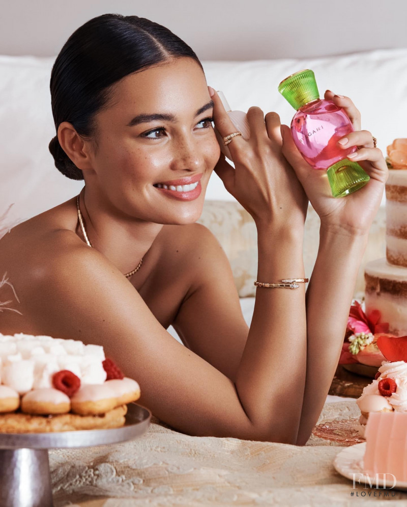 Kelsey Merritt featured in  the Bulgari Perfume advertisement for Summer 2021
