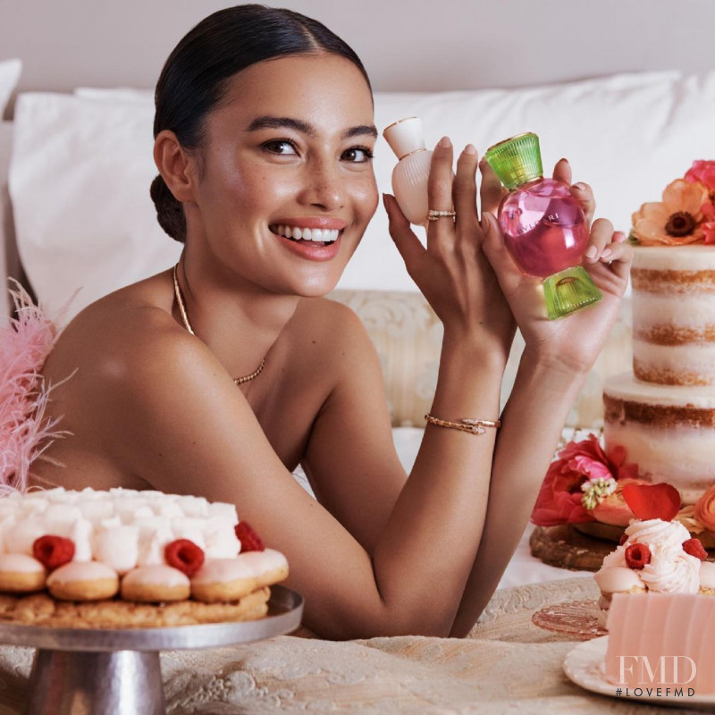 Kelsey Merritt featured in  the Bulgari Perfume advertisement for Summer 2021