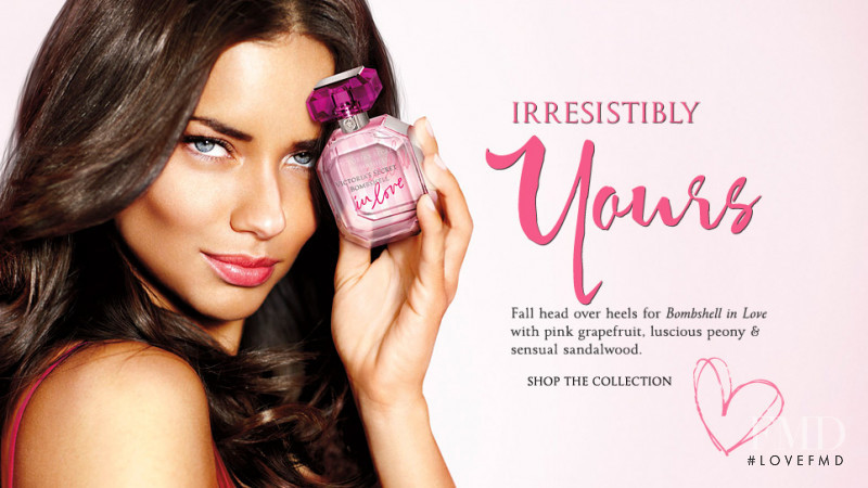 Adriana Lima featured in  the Victoria\'s Secret Beauty Bombshell in Love Fragrance advertisement for Spring/Summer 2012