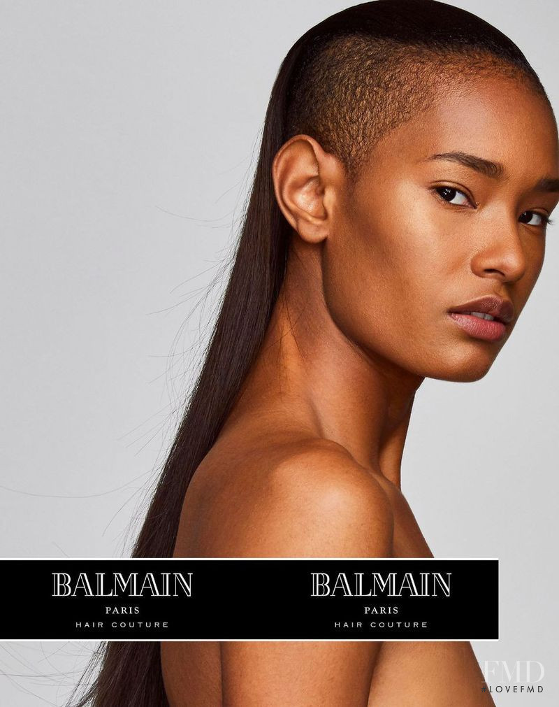 Ysaunny Brito featured in  the Balmain Hair Couture advertisement for Spring/Summer 2018