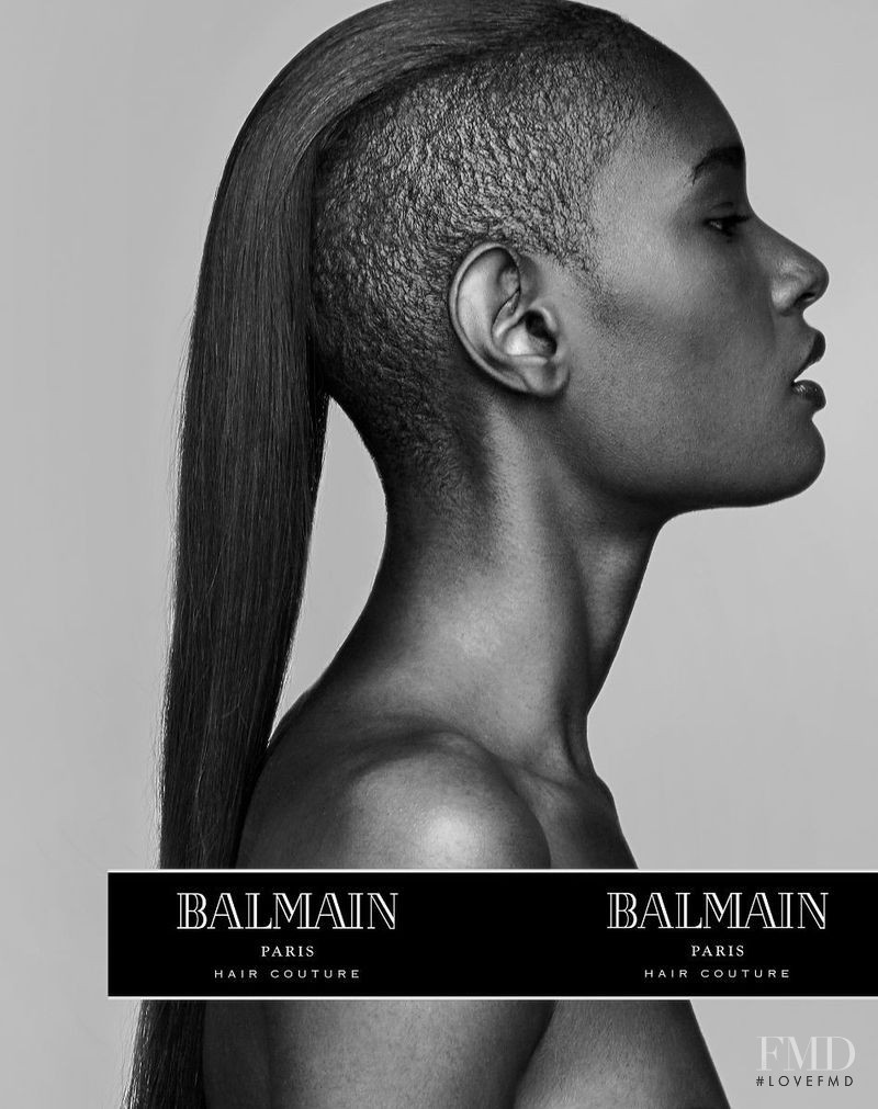 Ysaunny Brito featured in  the Balmain Hair Couture advertisement for Spring/Summer 2018