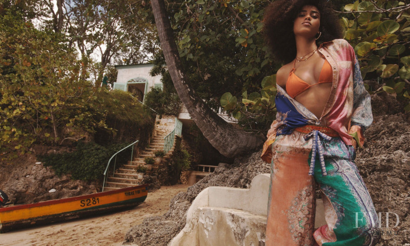 Imaan Hammam featured in  the Zimmermann Summer Swim advertisement for Summer 2022