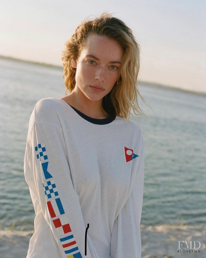 Hannah Ferguson featured in  the Solid & Stripped x Re/Done lookbook for Pre-Fall 2019