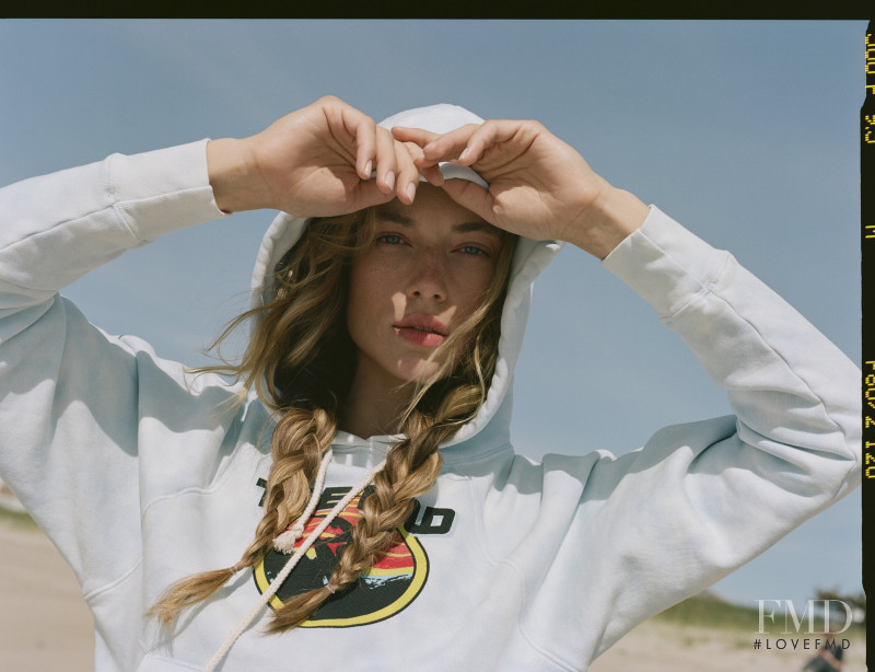 Hannah Ferguson featured in  the Solid & Stripped x Re/Done lookbook for Pre-Fall 2019