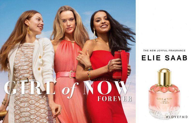 Hannah Ferguson featured in  the Elie Saab "Girl of Now Forever" Fragrance advertisement for Spring/Summer 2019