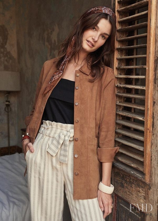 Ophélie Guillermand featured in  the Sézane lookbook for Pre-Spring 2019