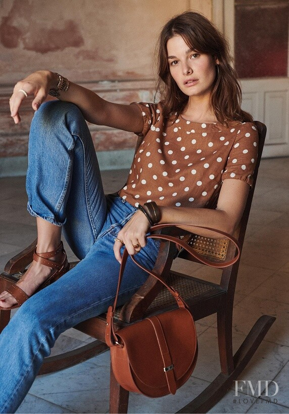 Ophélie Guillermand featured in  the Sézane lookbook for Pre-Spring 2019