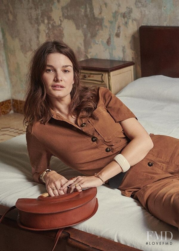 Ophélie Guillermand featured in  the Sézane lookbook for Pre-Spring 2019