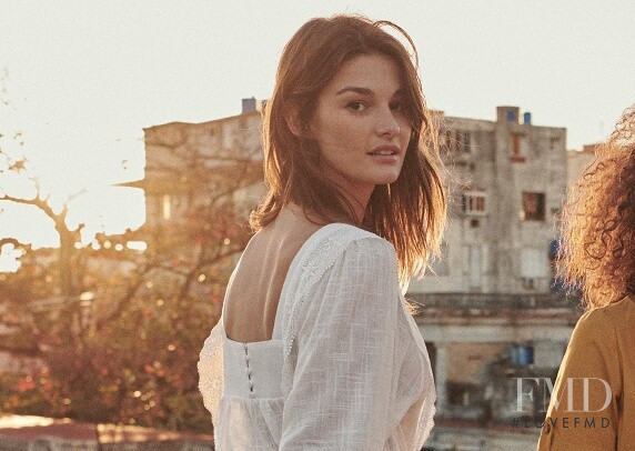 Ophélie Guillermand featured in  the Sézane lookbook for Pre-Spring 2019