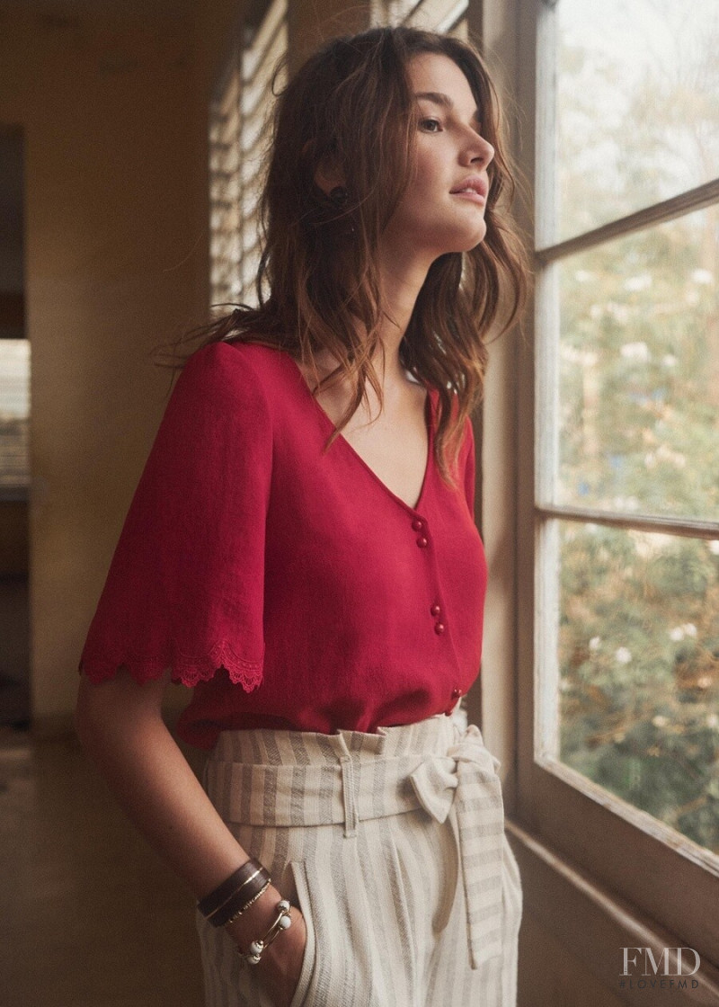 Ophélie Guillermand featured in  the Sézane lookbook for Spring 2019