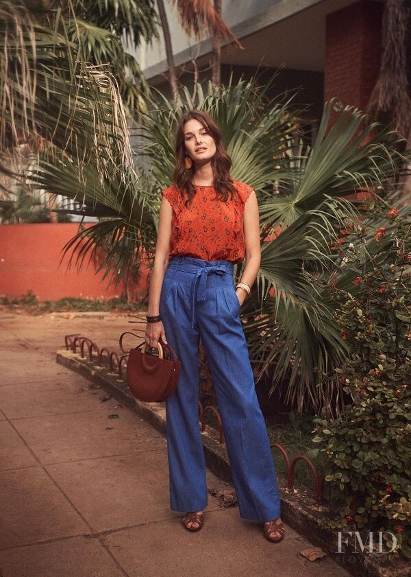 Ophélie Guillermand featured in  the Sézane lookbook for Spring 2019