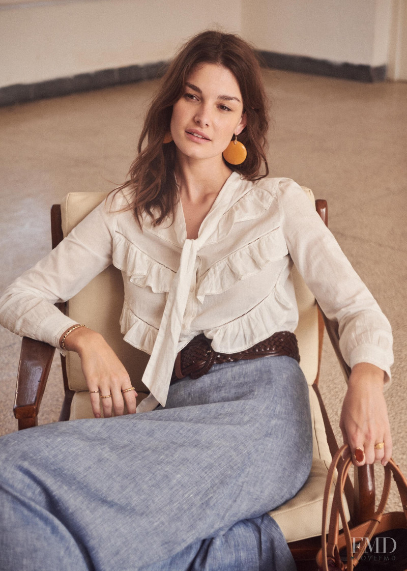 Ophélie Guillermand featured in  the Sézane lookbook for Spring 2019