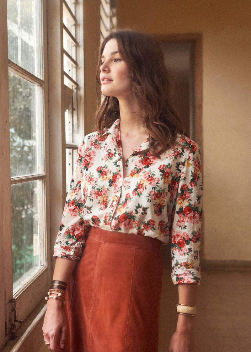 Ophélie Guillermand featured in  the Sézane lookbook for Spring 2019