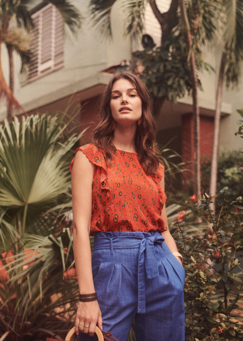 Ophélie Guillermand featured in  the Sézane lookbook for Spring 2019