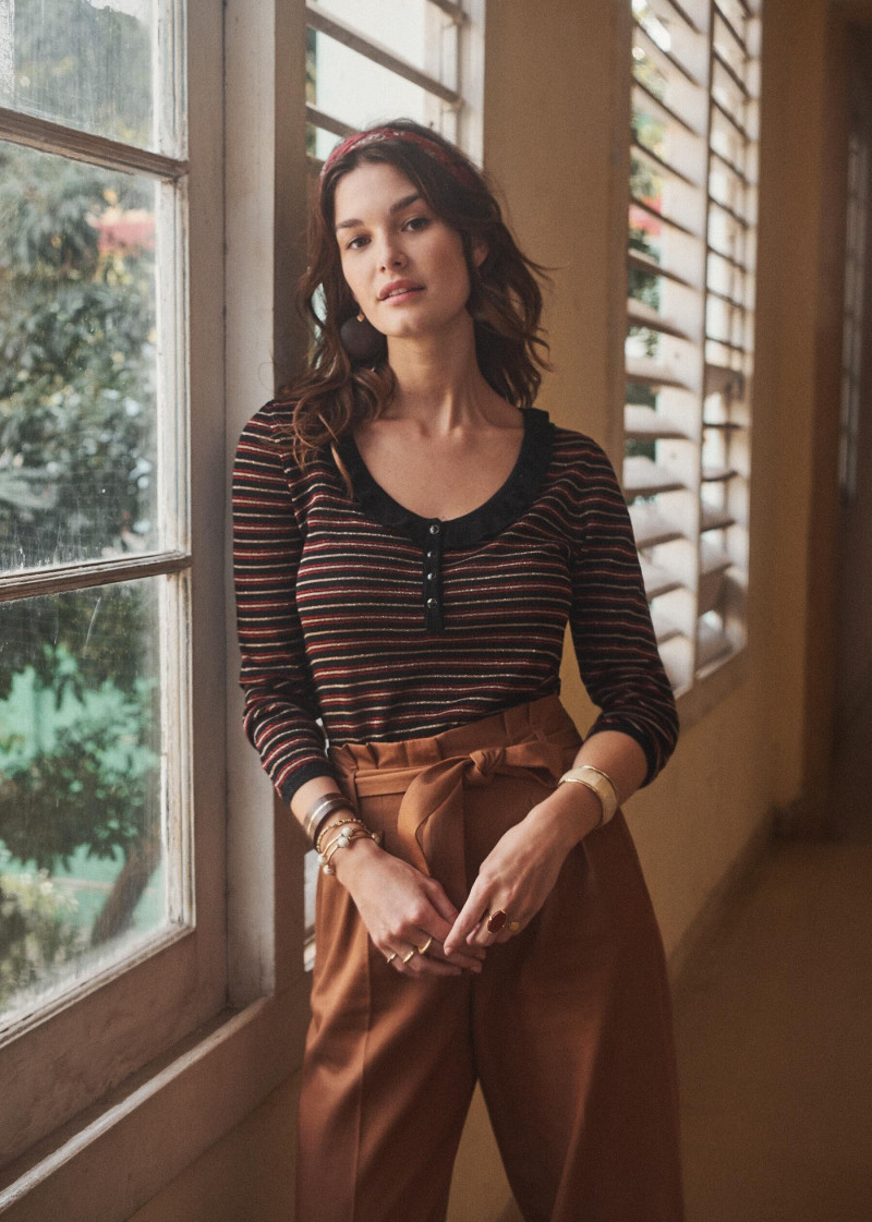 Ophélie Guillermand featured in  the Sézane lookbook for Spring 2019