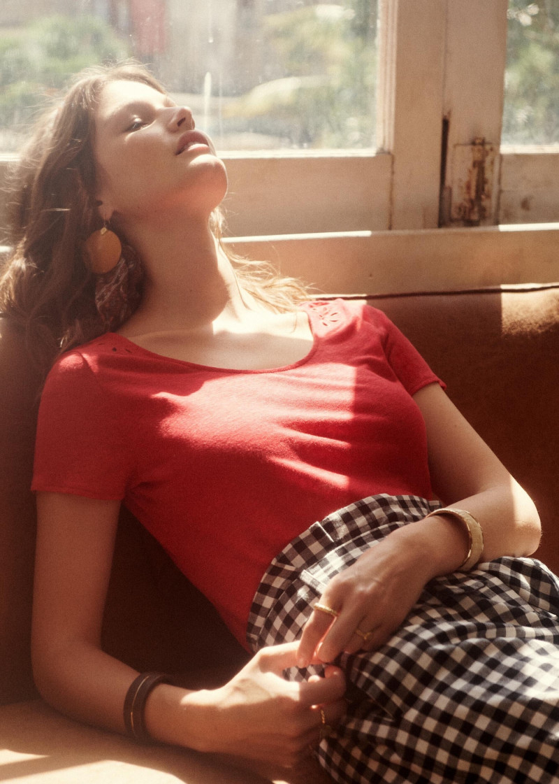 Ophélie Guillermand featured in  the Sézane lookbook for Spring 2019