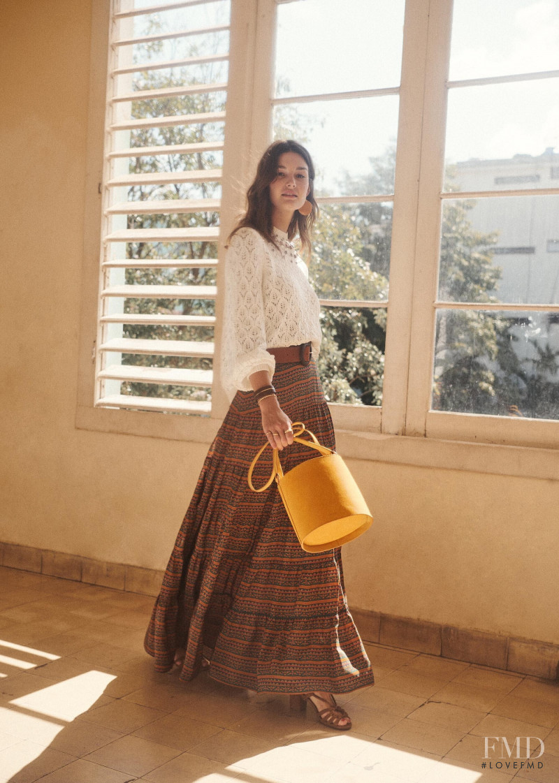 Ophélie Guillermand featured in  the Sézane lookbook for Spring 2019