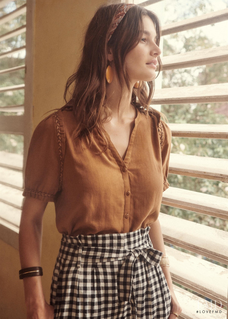 Ophélie Guillermand featured in  the Sézane lookbook for Spring 2019