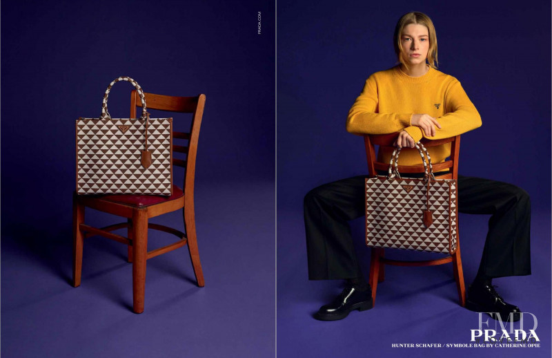 Hunter Schafer featured in  the Prada advertisement for Pre-Fall 2022