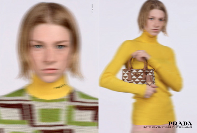 Hunter Schafer featured in  the Prada advertisement for Pre-Fall 2022