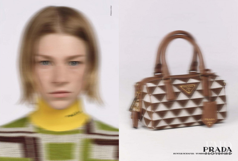 Hunter Schafer featured in  the Prada advertisement for Pre-Fall 2022