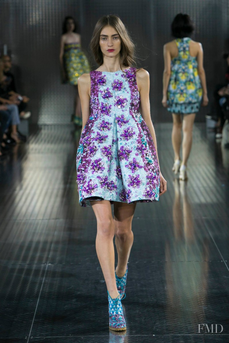 Marine Deleeuw featured in  the Mary Katrantzou fashion show for Spring/Summer 2014