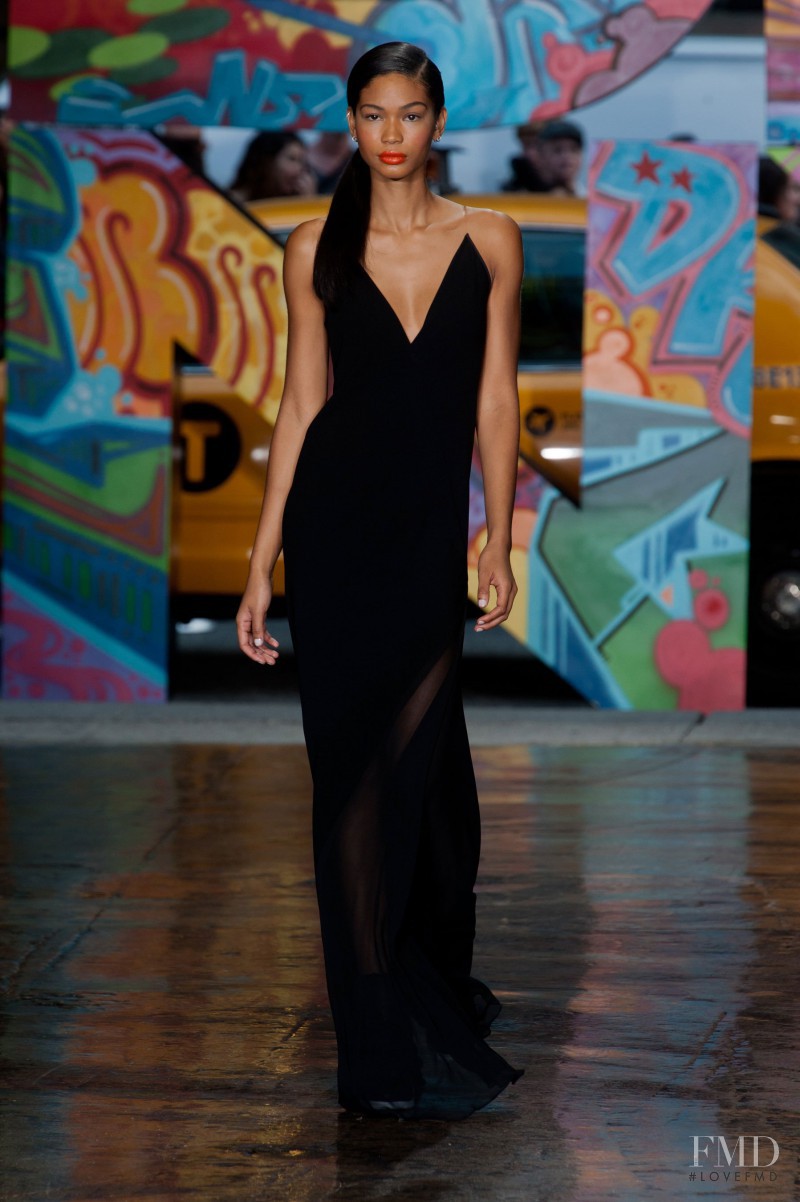 Chanel Iman featured in  the DKNY fashion show for Spring/Summer 2014