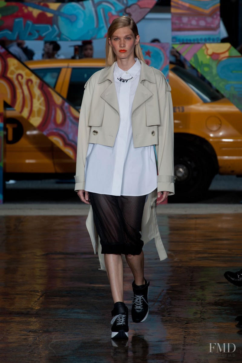 Irina Nikolaeva featured in  the DKNY fashion show for Spring/Summer 2014