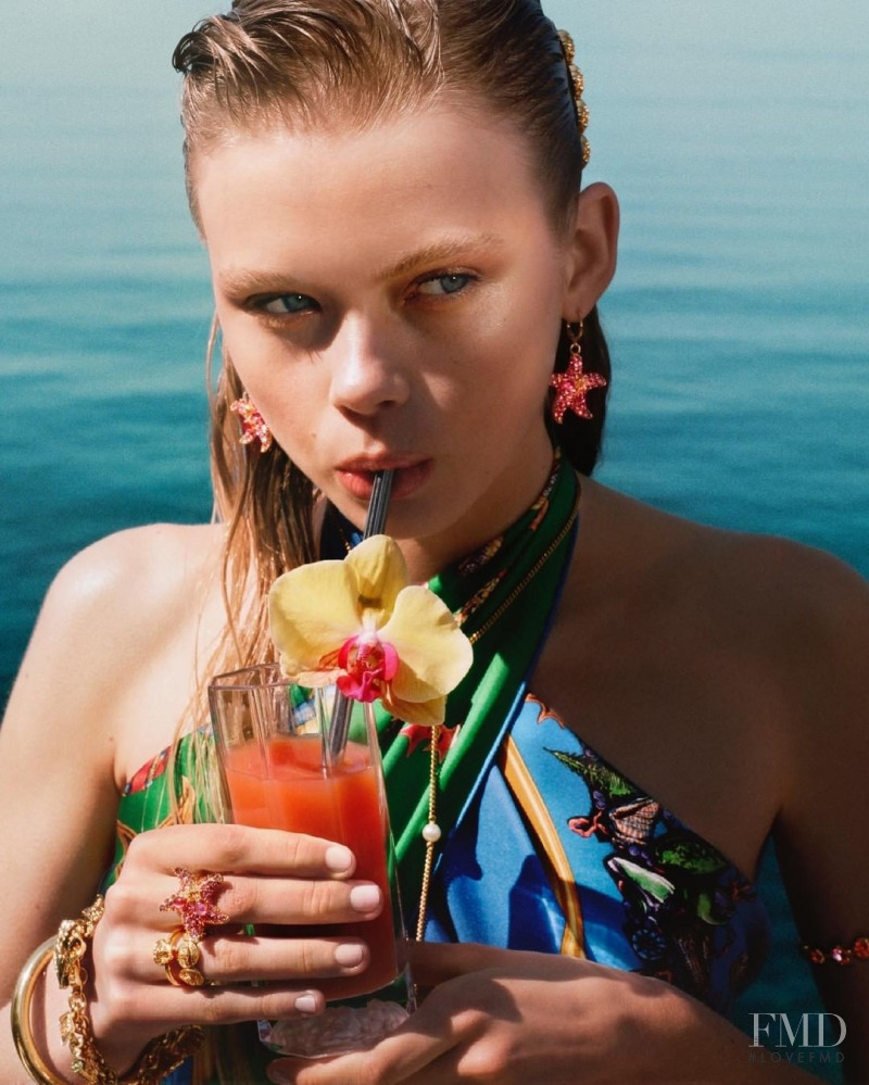 Evie Harris featured in  the Versace La Vacanza advertisement for Spring/Summer 2021