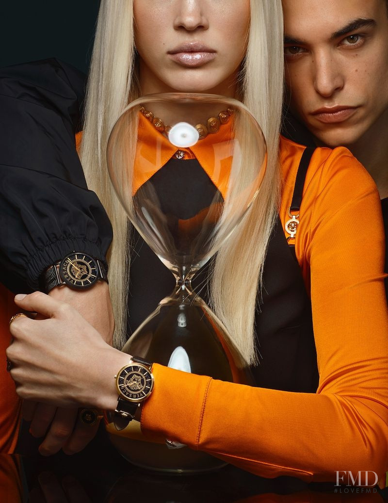 Fien Kloos featured in  the Versace Watches advertisement for Spring/Summer 2021