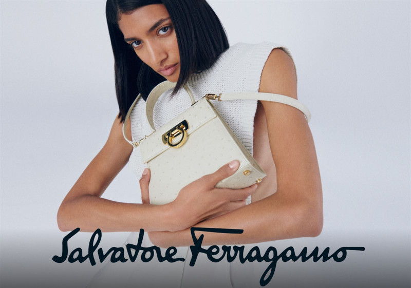 Maria Khan featured in  the Salvatore Ferragamo Top Handle Bag advertisement for Spring/Summer 2022