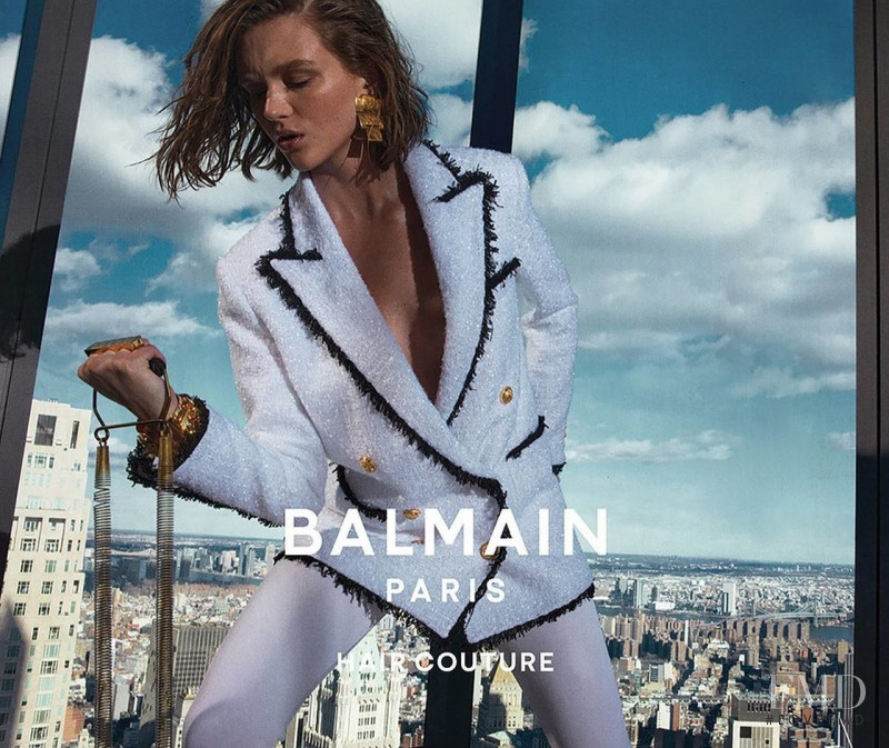 Natalie Ogg featured in  the Balmain advertisement for Spring/Summer 2022